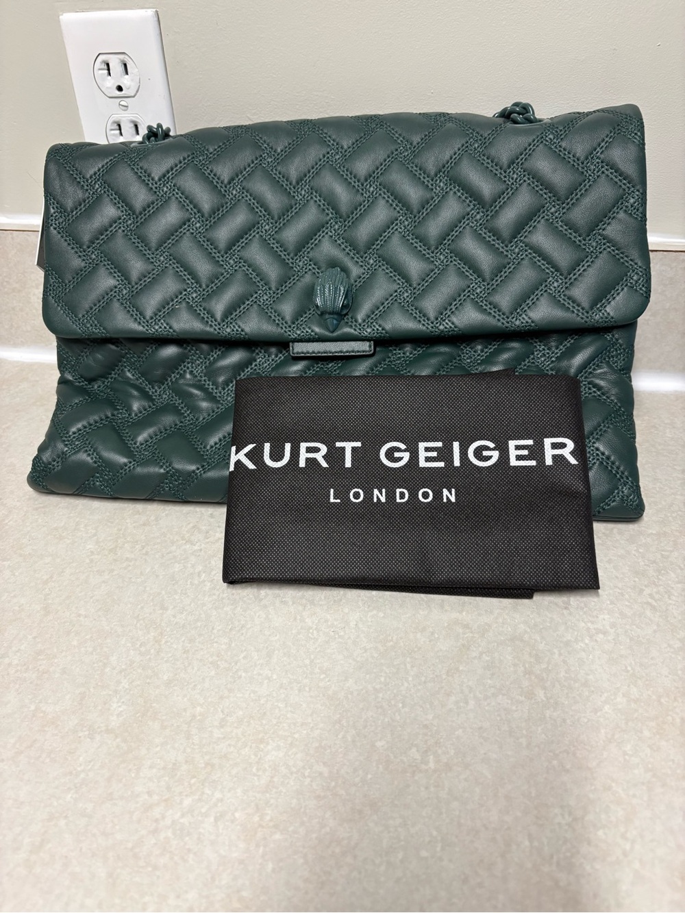 Kurt Geiger Quilted Leather Shoulder Bag - Dark Green - Picture 2 of 7